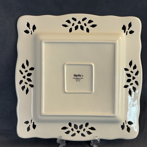 Spode Pierced Square Tray Christmas Tree Pattern 8" Plate w/ Box - Picture 6 of 11
